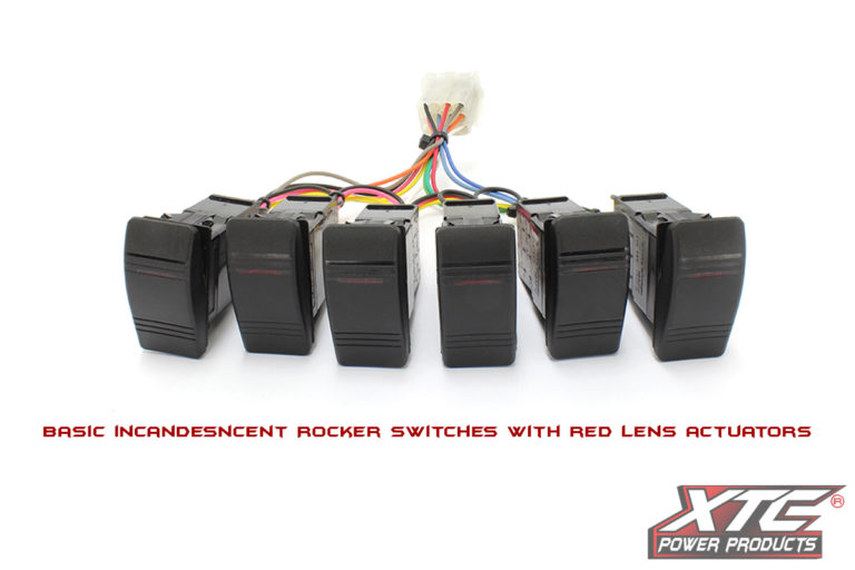 Incandescent rocker switches with red lens